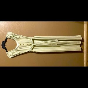Size Medium Light green and white striped romper.